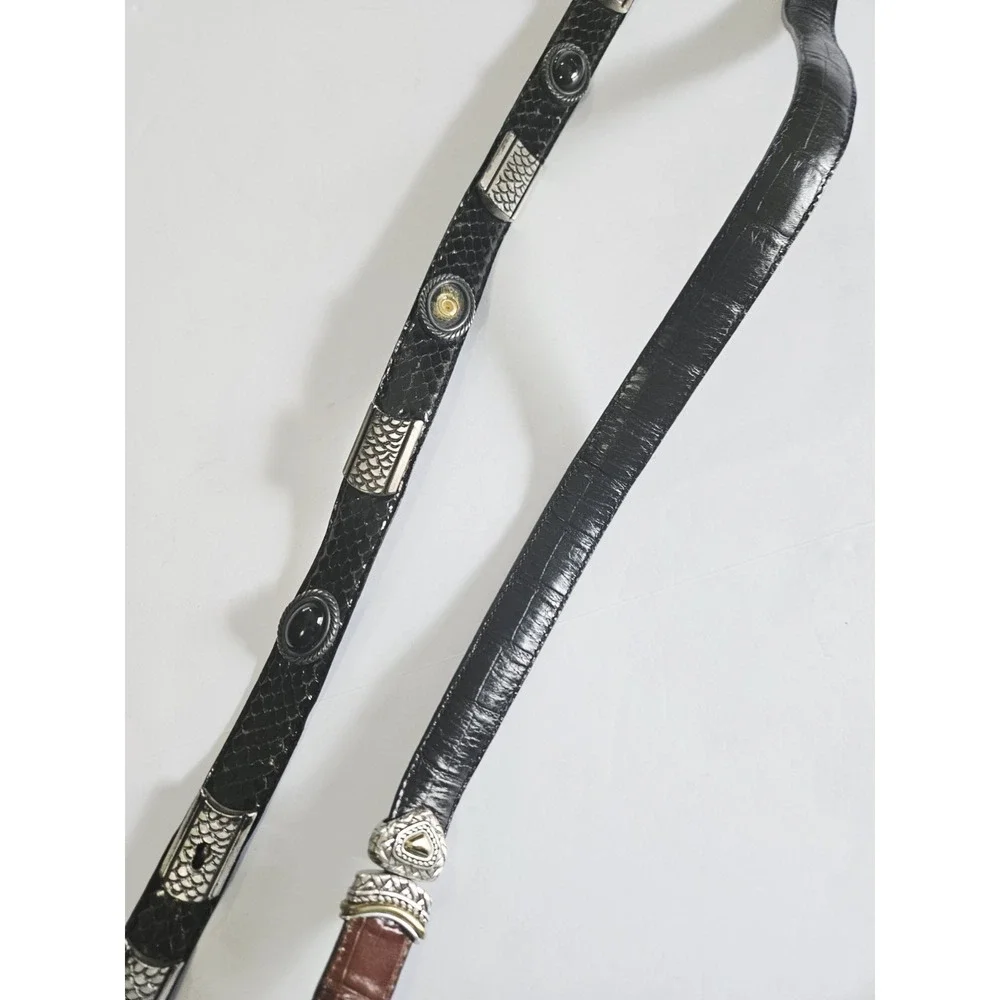 VTG‎ 90s Brighton Womans Leather Belts Black And Brown Leather Silver Hardware